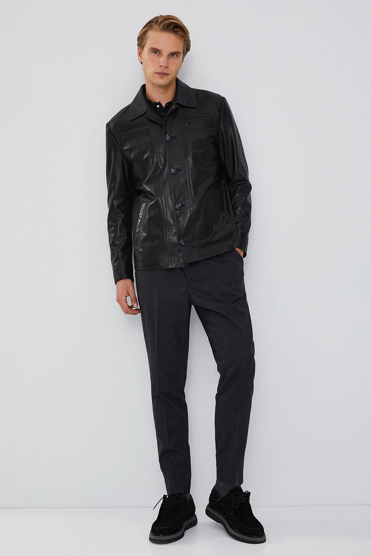 Oblak Erkek Siyah Blazer Deri Ceket - Image 6