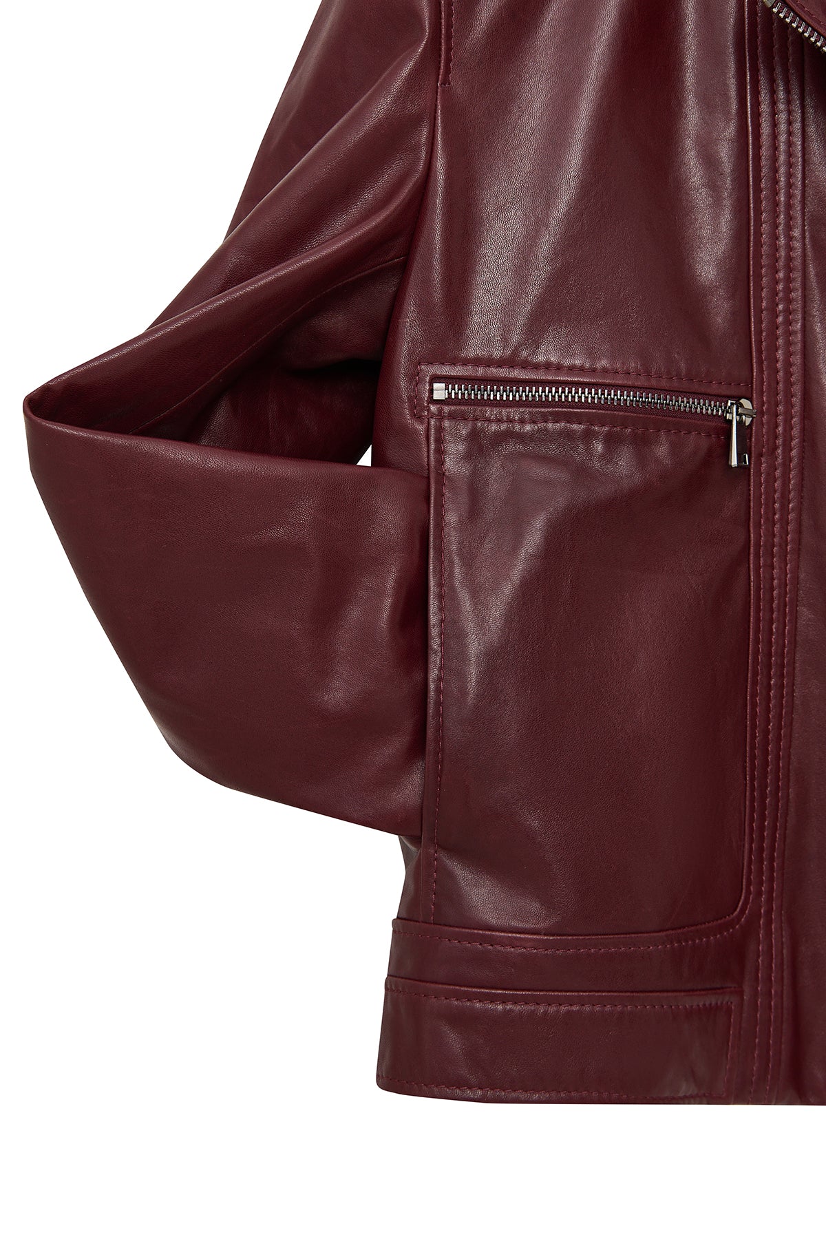 Paloma Kadın Bordo Kısa Oversize Biker Deri Ceket - Image 6