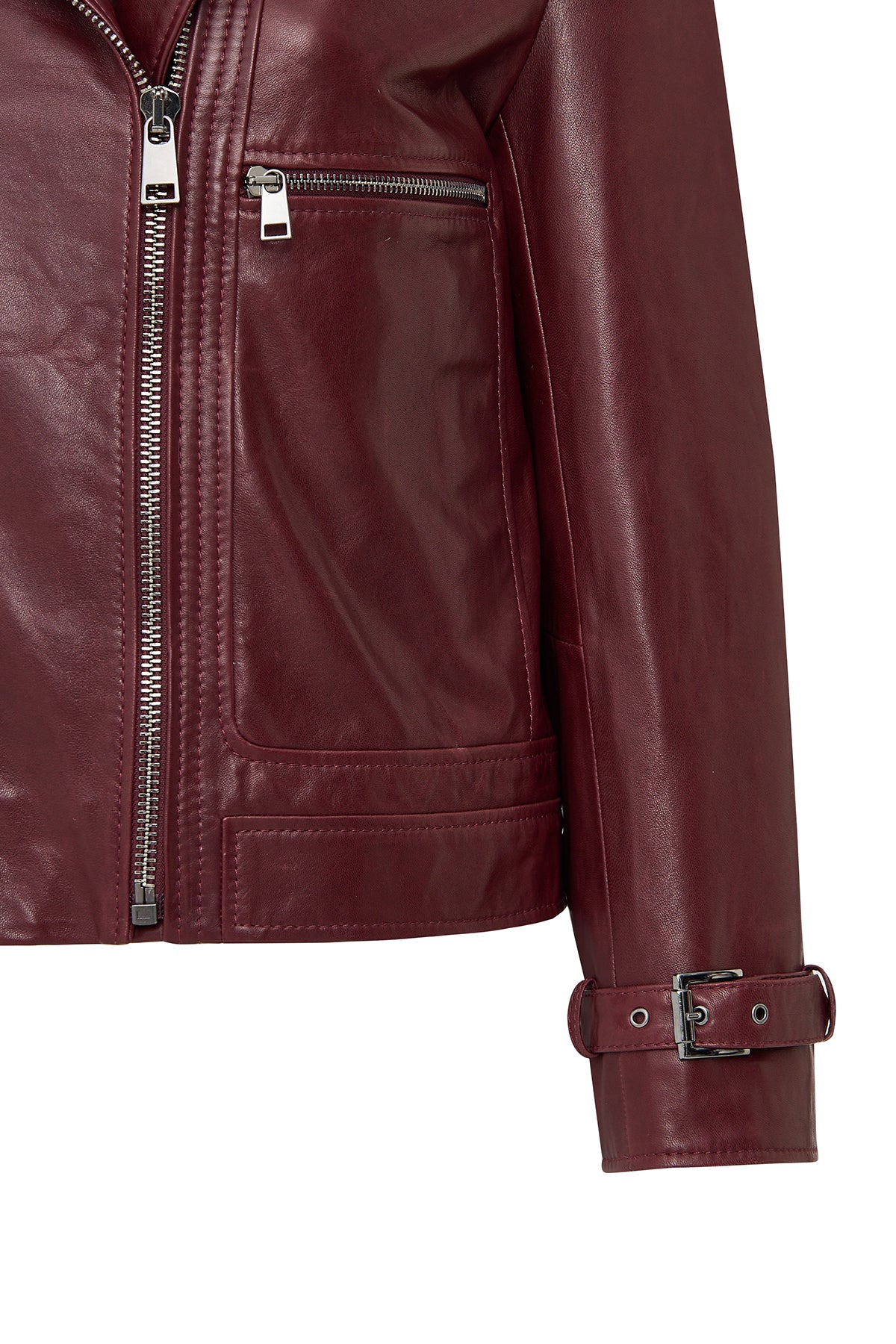 Paloma Kadın Bordo Kısa Oversize Biker Deri Ceket - Image 7