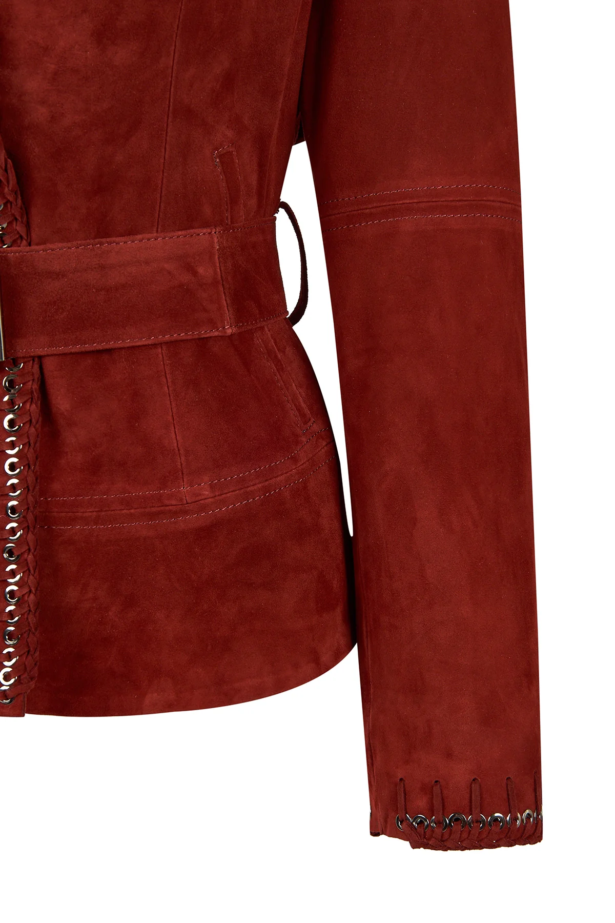 Patricia Kadın Bordo Biker Süet Deri Ceket - Image 11