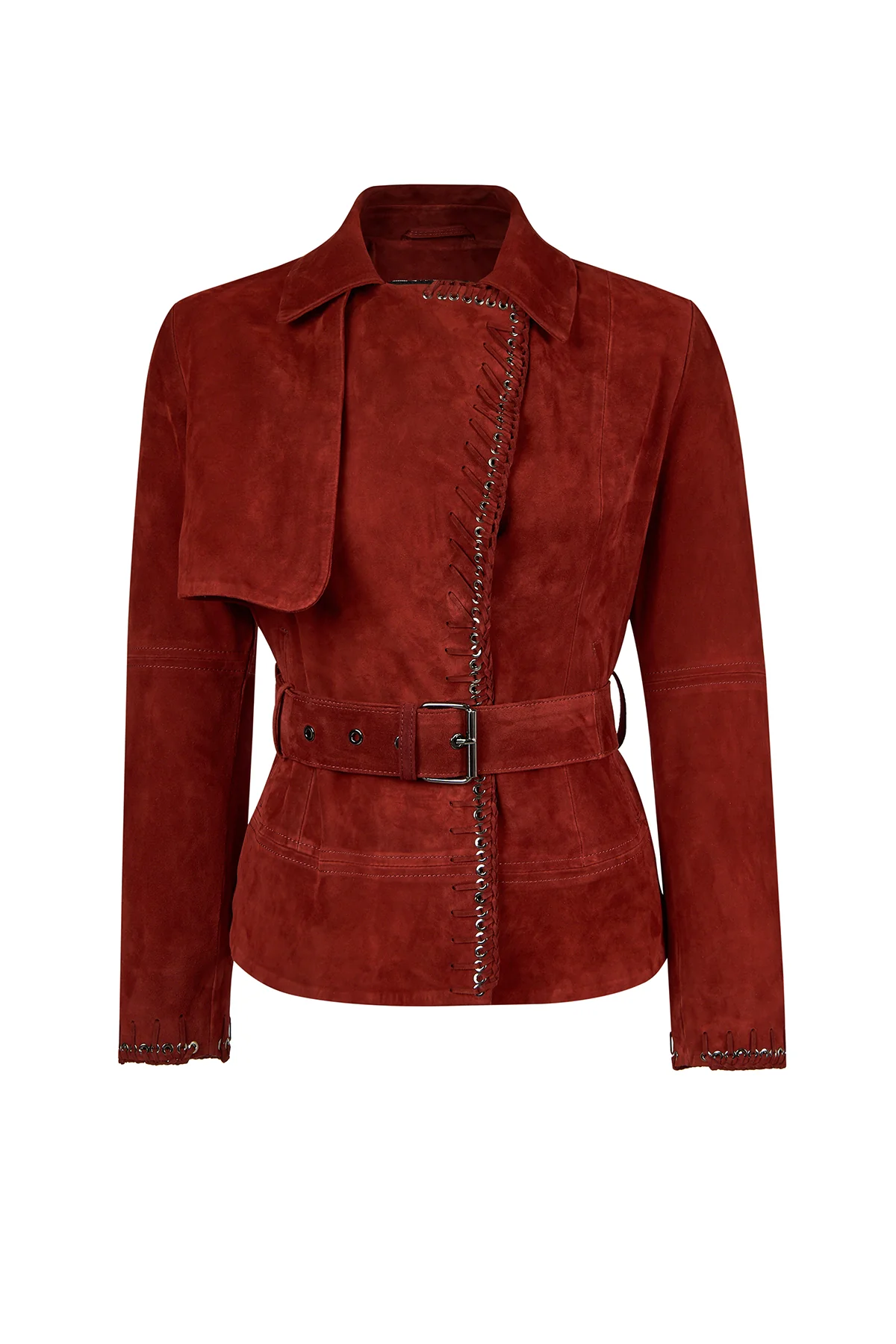 Patricia Kadın Bordo Biker Süet Deri Ceket - Image 3