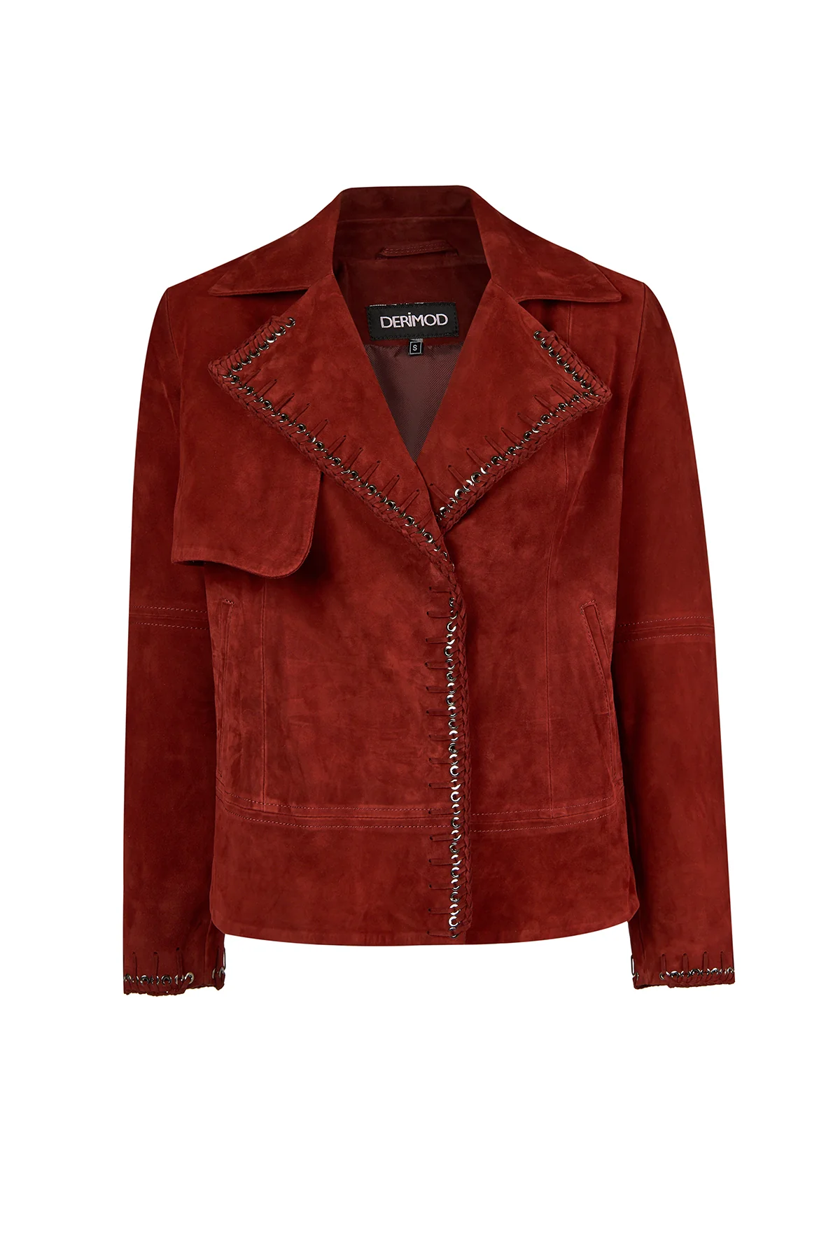 Patricia Kadın Bordo Biker Süet Deri Ceket - Image 4