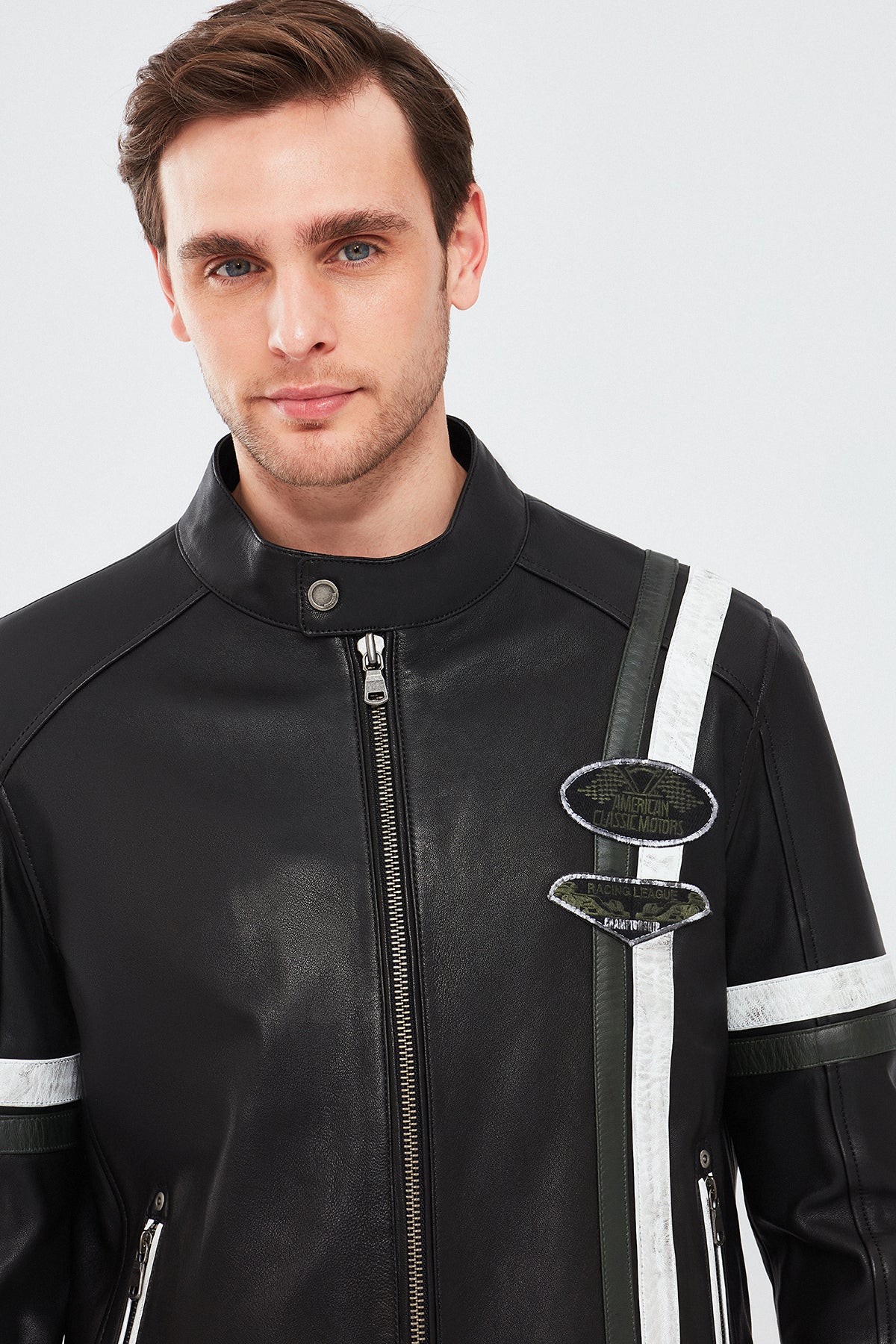 Racer Erkek Spor Slim-Fit Deri Ceket - Image 7