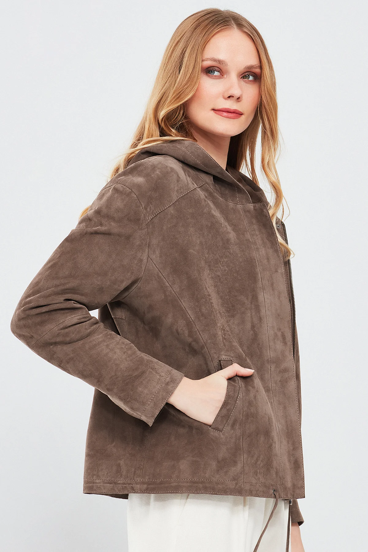 Rosy Kadın Vizon Oversize Süet Deri Ceket - Image 3