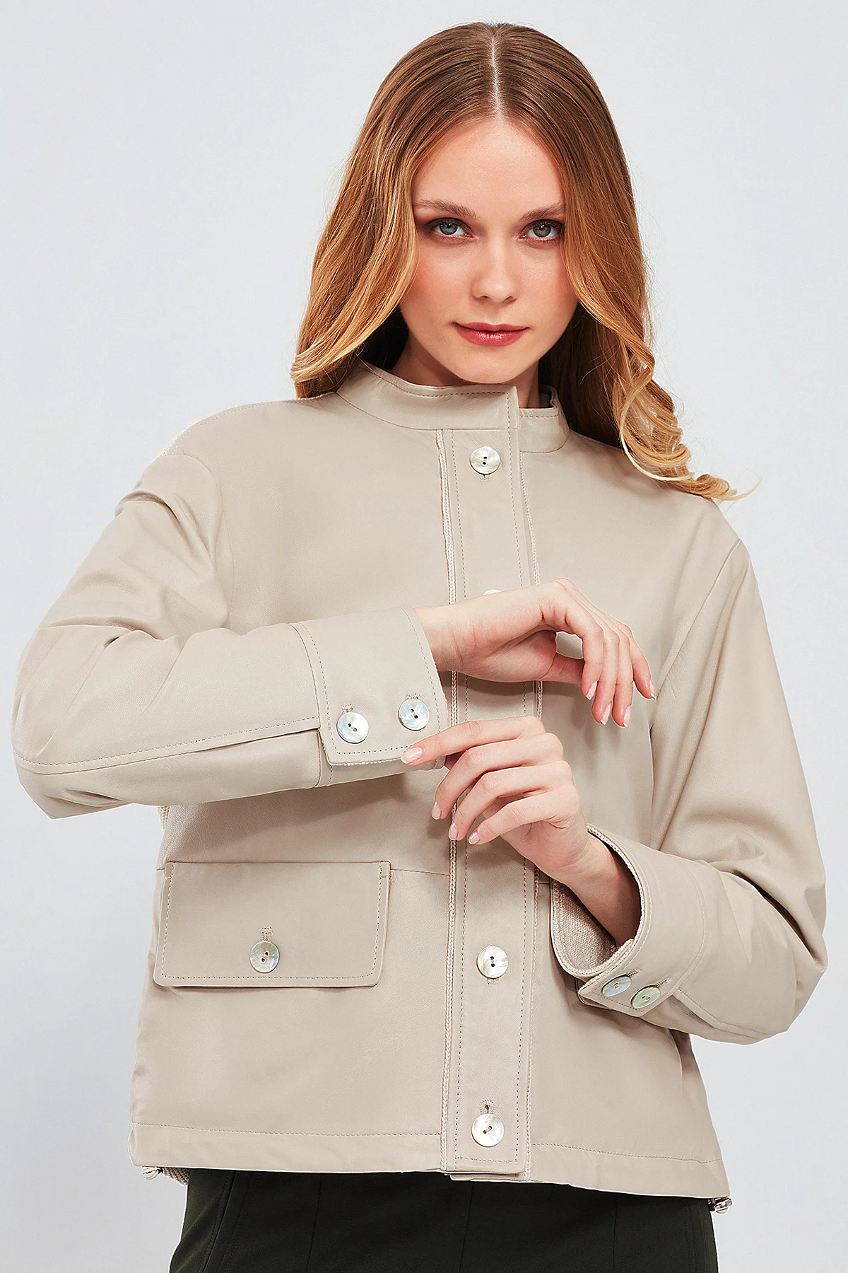 Roxy Kadın Ekru Deri Ceket - Image 3