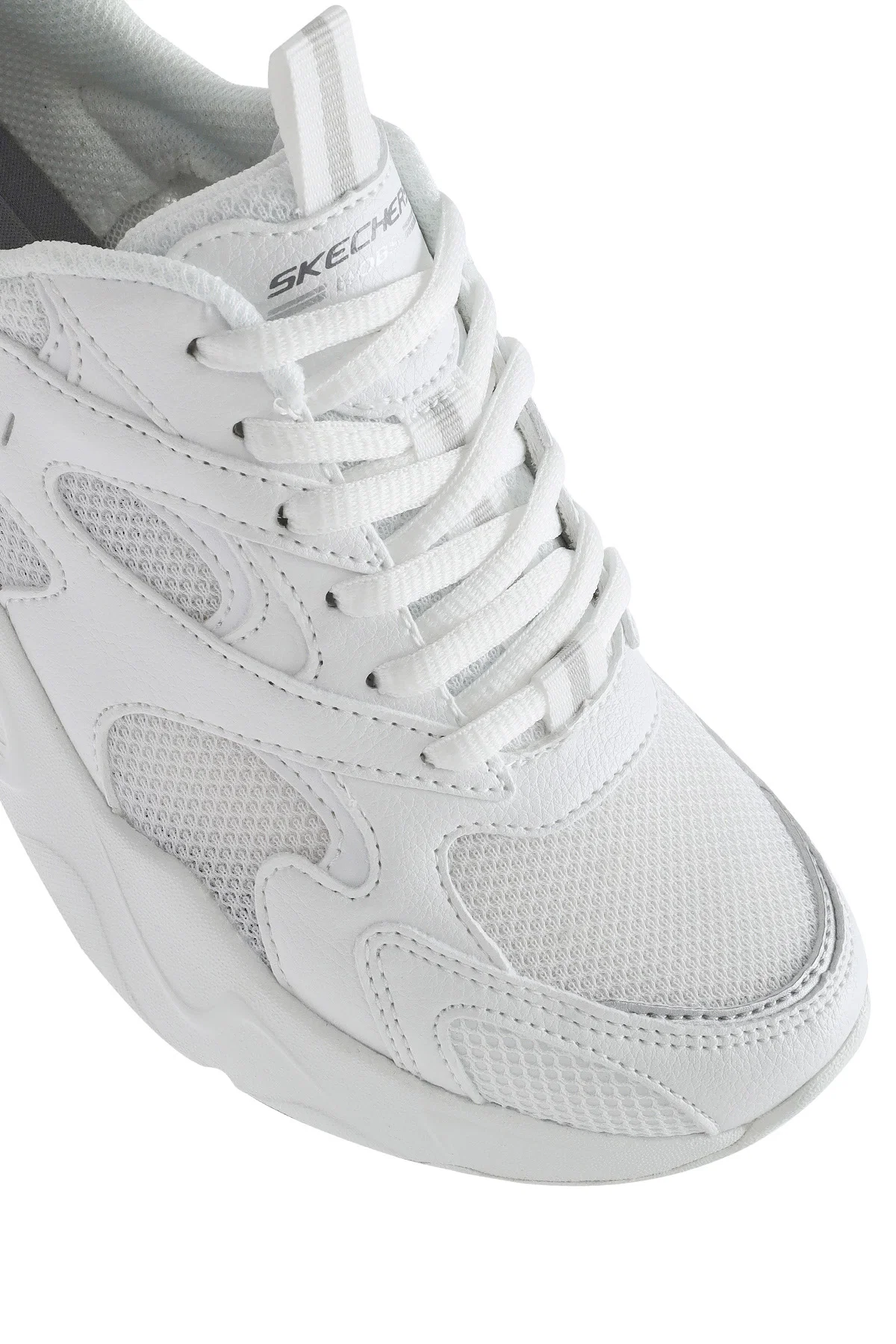 Skechers Kadın Beyaz Bobs Bamina Bağcıklı Kalın Tabanlı Kumaş Sneaker - Image 9