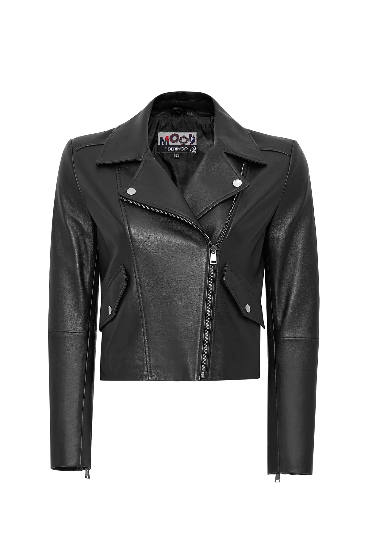 Smart Kadın Siyah Kapüşonlu Biker Deri Ceket - Image 2