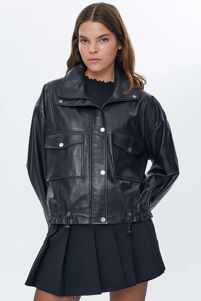 Splendid Kadın Siyah Oversize Deri Ceket - Image 3