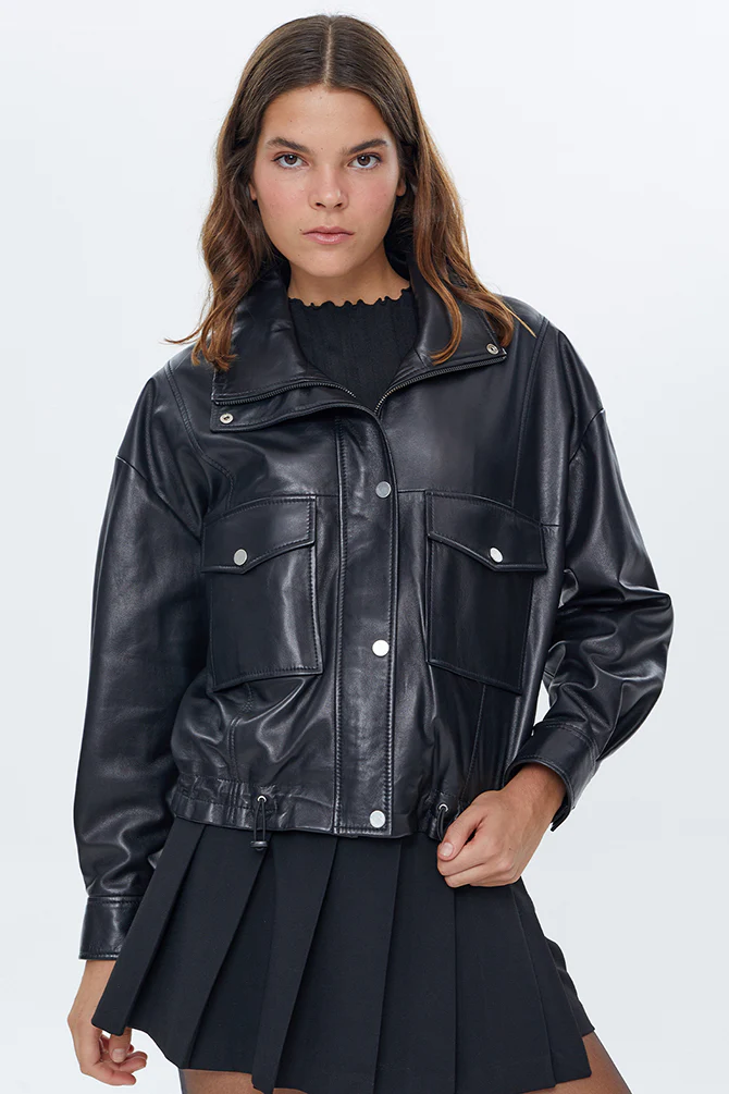Splendid Kadın Siyah Oversize Deri Ceket - Image 4