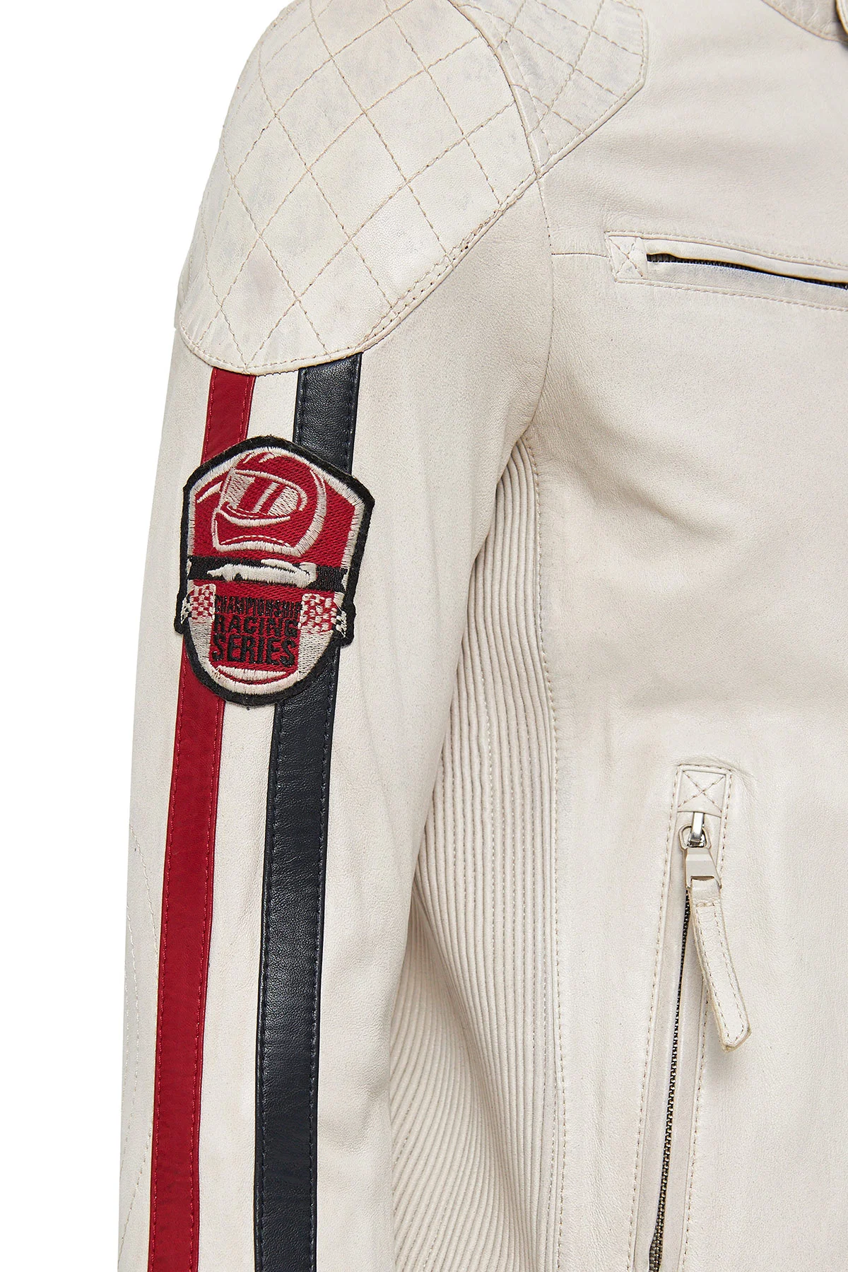 Storm Erkek Beyaz Slim-Fit Armalı Deri Mont - Image 5