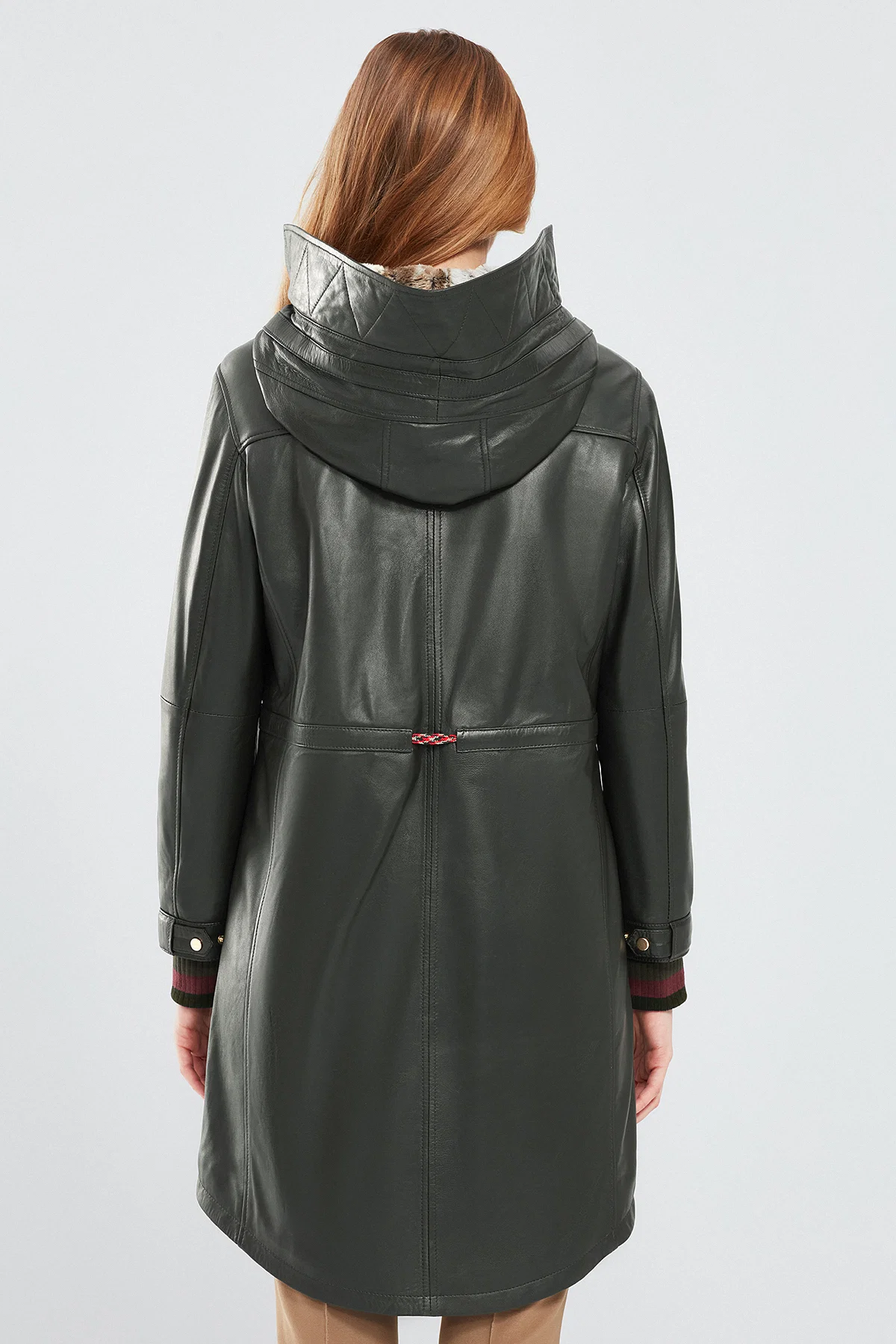 Valentina Kadın Yeşil Kürklü Deri Parka - Image 4