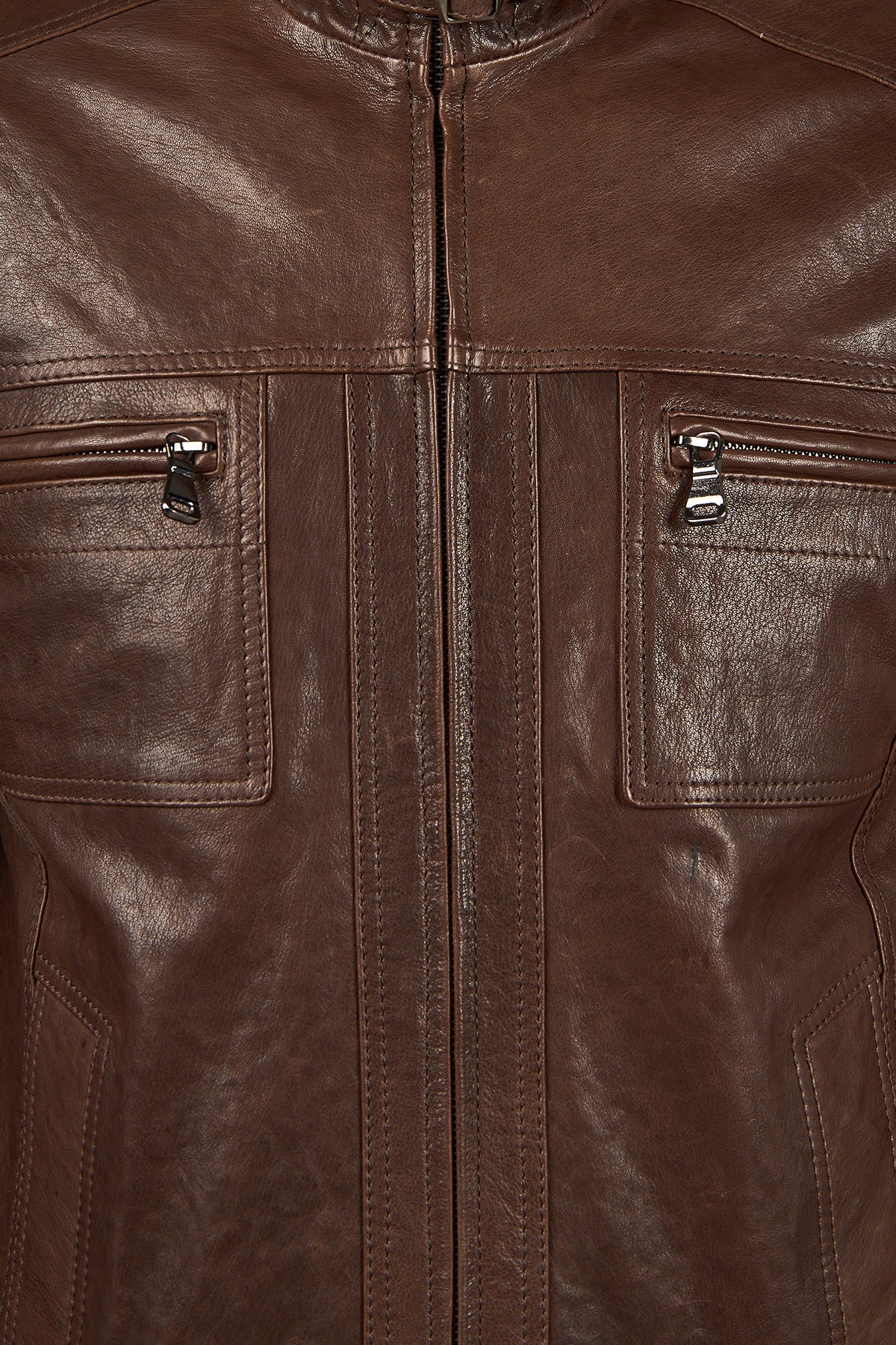 Wade Erkek Kahverengi Slim-Fit Deri Ceket - Image 6