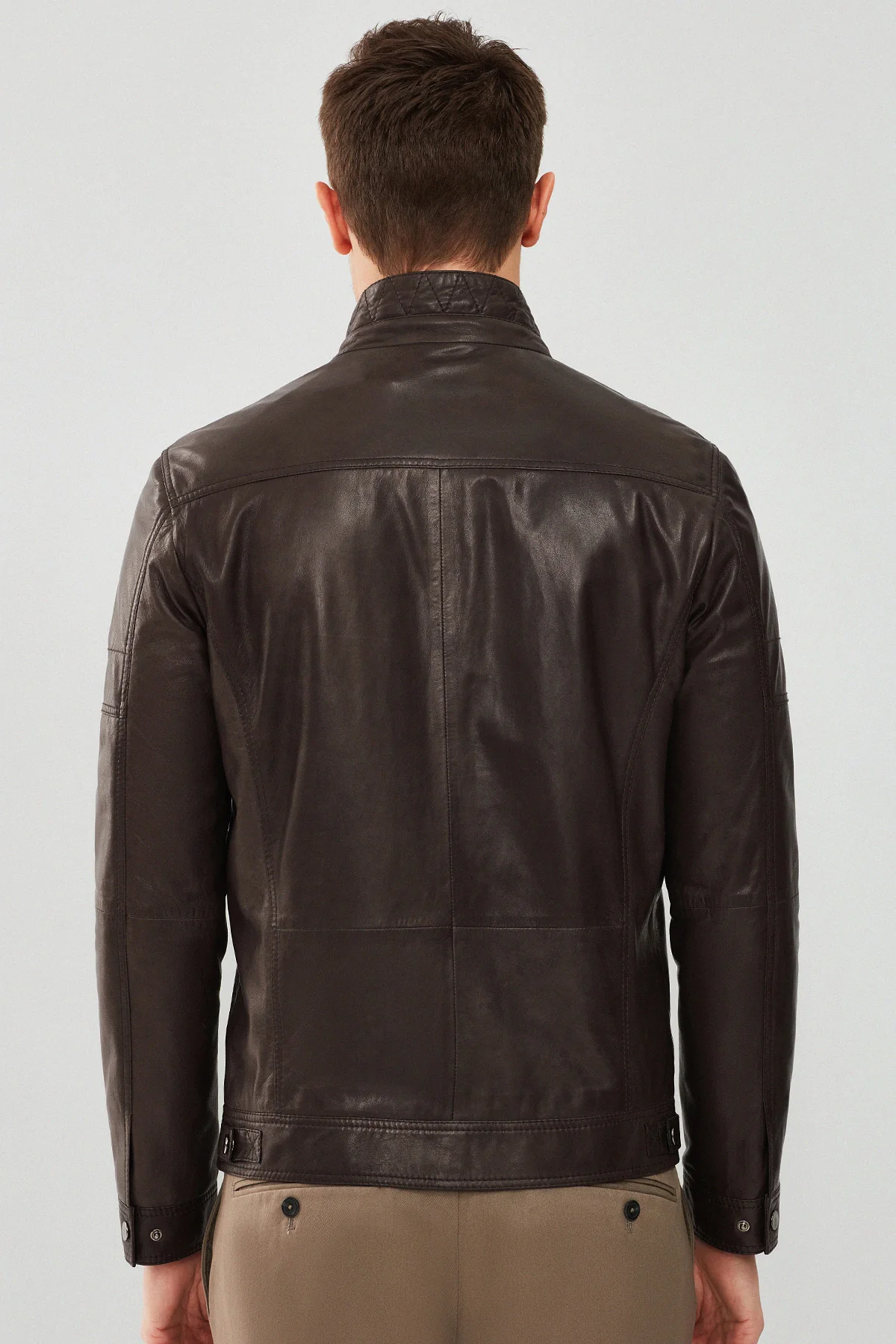 Wade Erkek Kahverengi Slim-Fit Deri Mont - Image 4