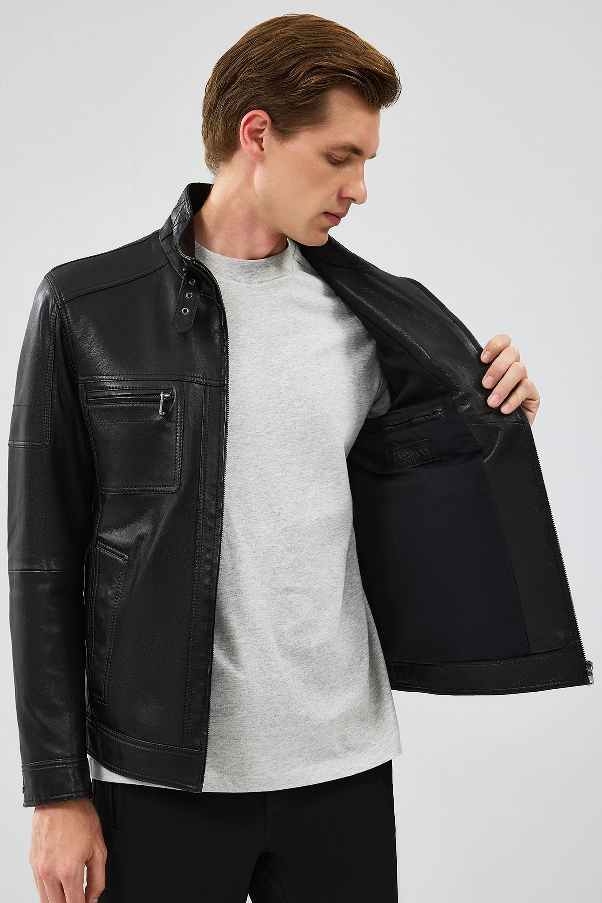 Wade Erkek Siyah Slim-Fit Deri Mont - Image 9