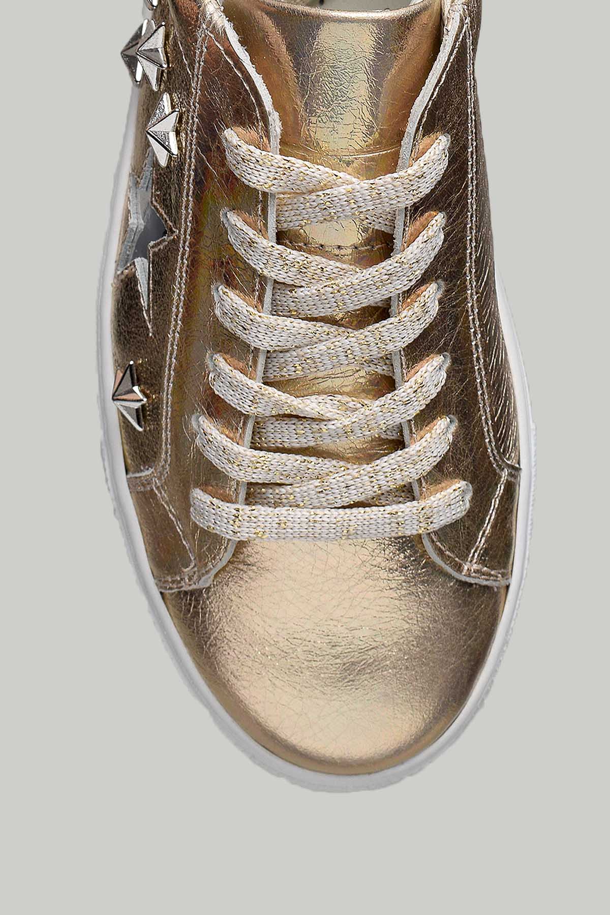 Yıldız Detaylı Gold Kadın Deri Sneaker - Image 6